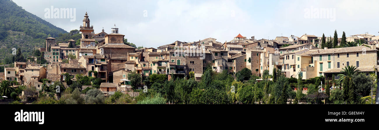 Nice panoramic view of Valdemossa, small and picturesque town located in the island of Majorca, Spain Stock Photo