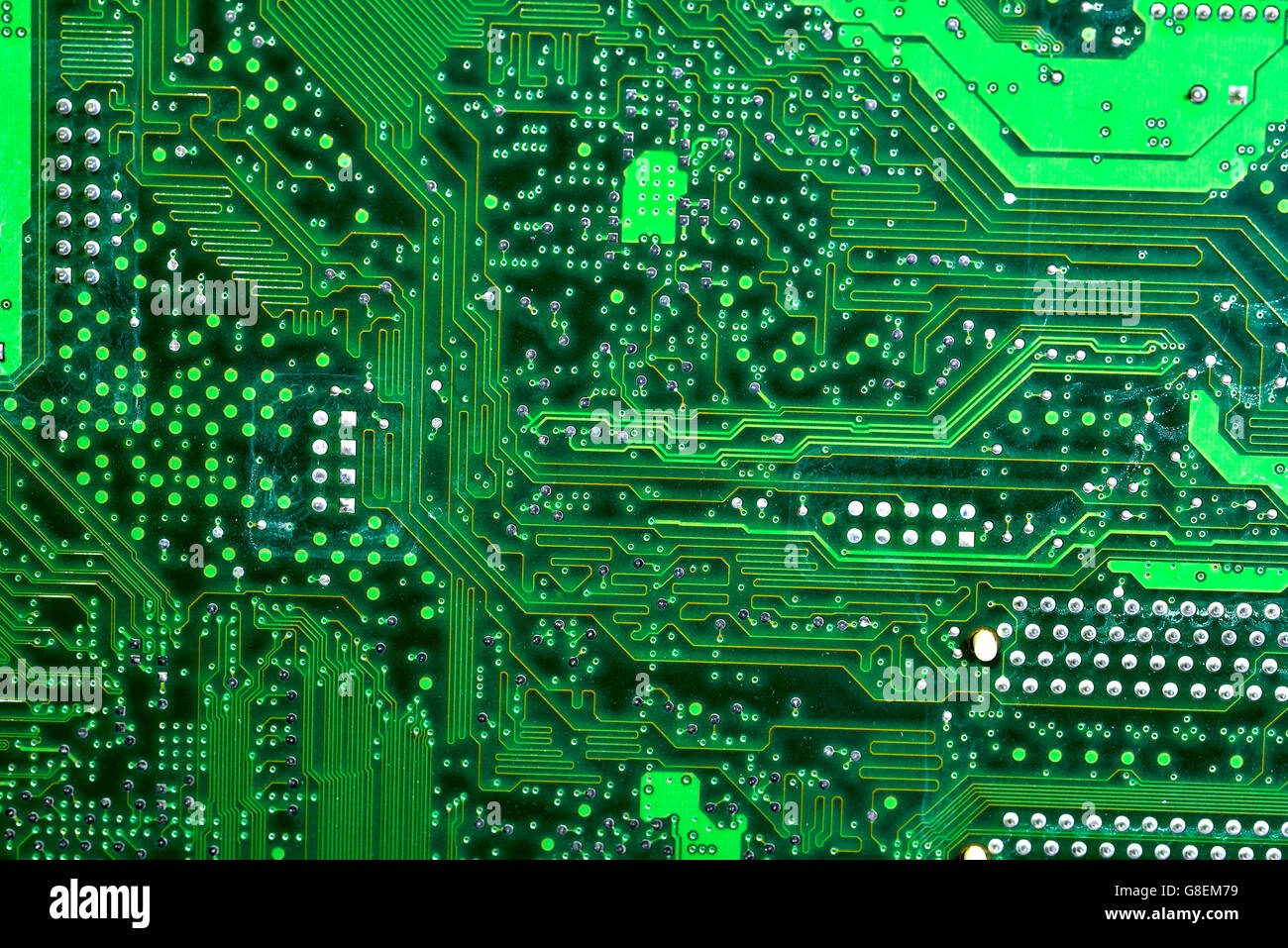 Printed circuit board conductor tracks close-up Stock Photo
