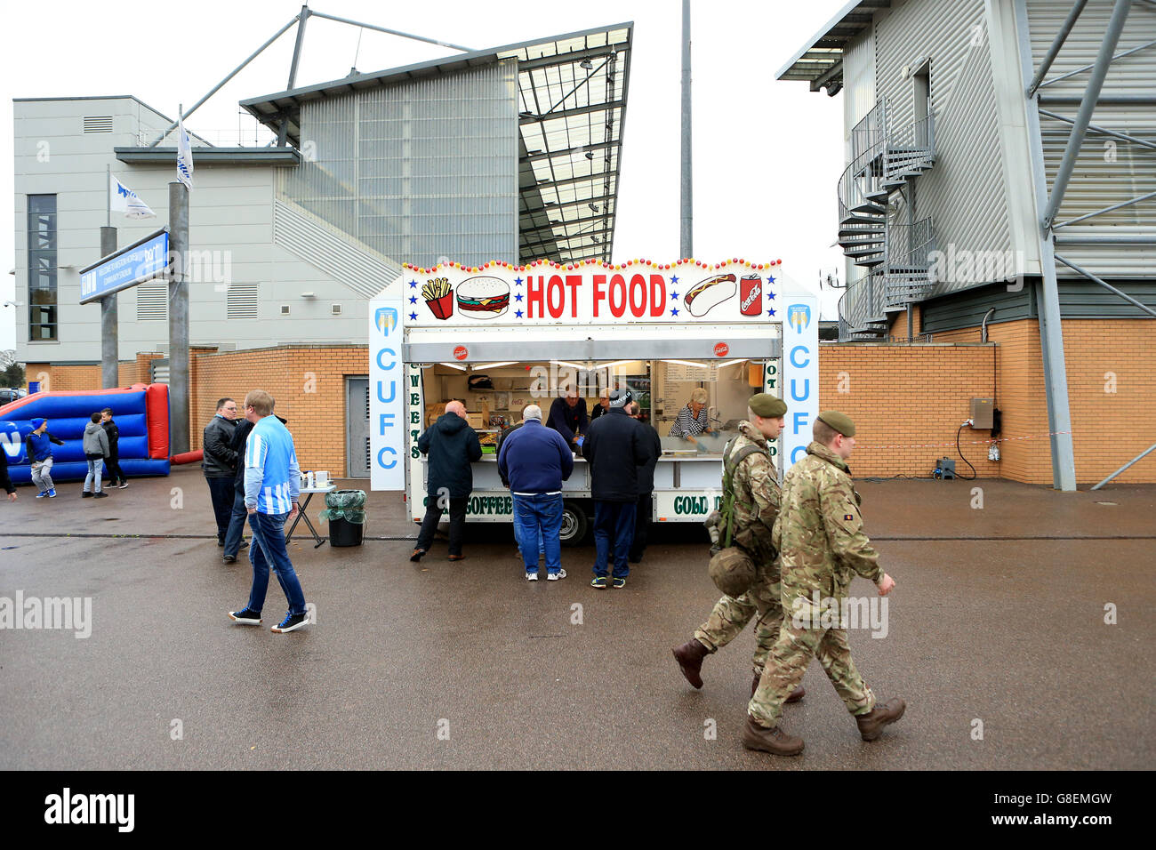 A Hot Food stall outside the Weston Homes Community Stadium Stock Photo