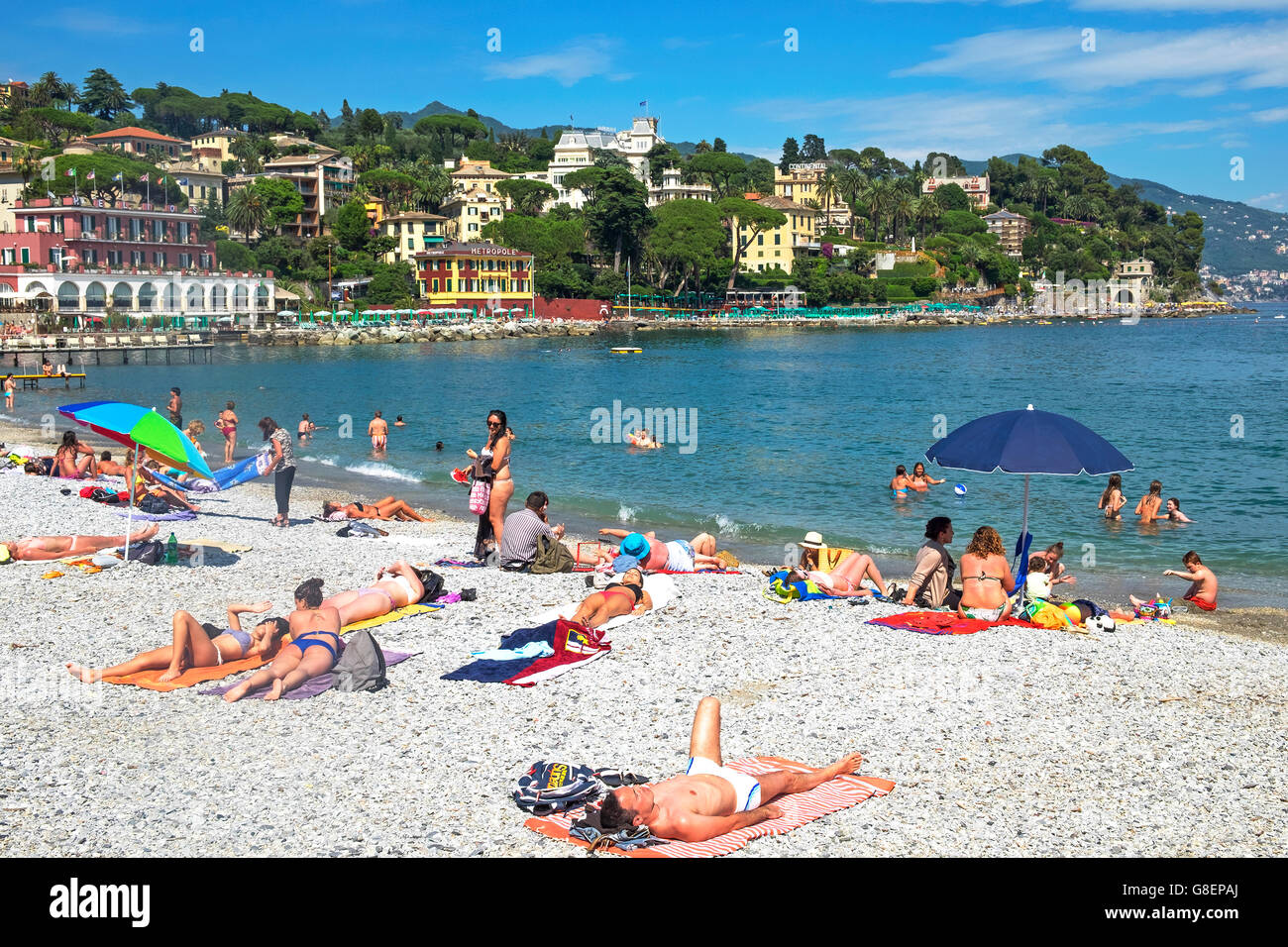 early summer on the beach at Santa Margherita Ligure, Italy Stock Photo ...