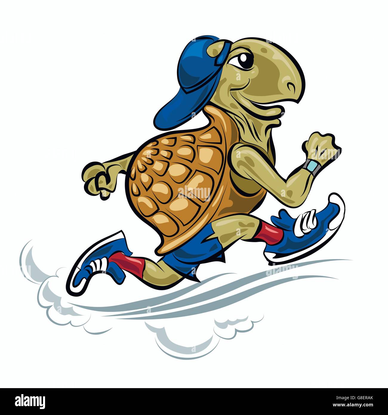 Running Turtle in sporting shoes and hat. Illustration in cartoon style Stock Vector