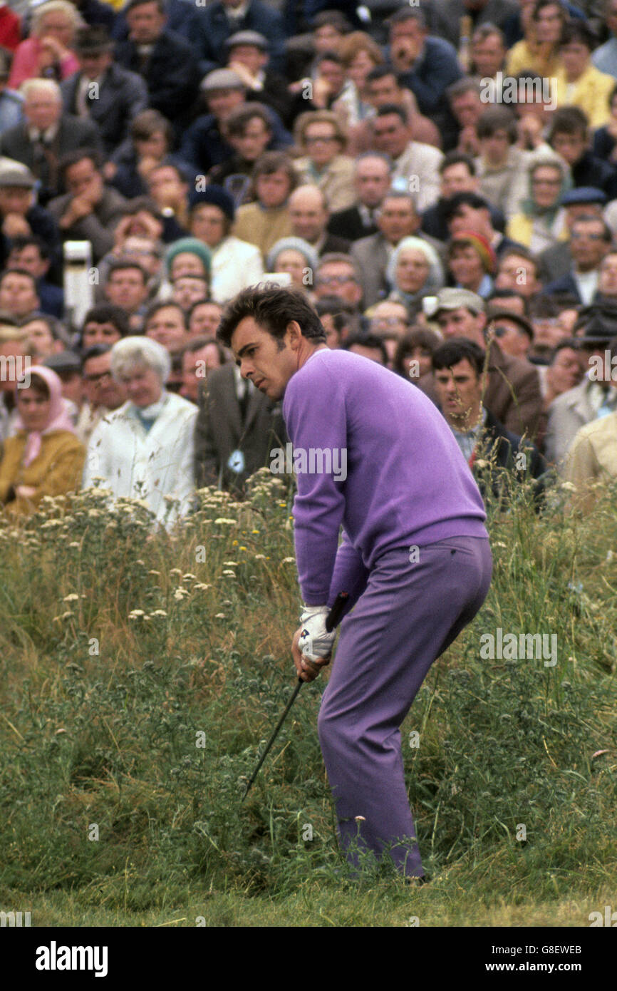 Englishman Tony Jacklin plays out of the rough during the 1969 Open Championship at Royal Lytham and St Annes Golf Club, which he would go on to win. Stock Photo