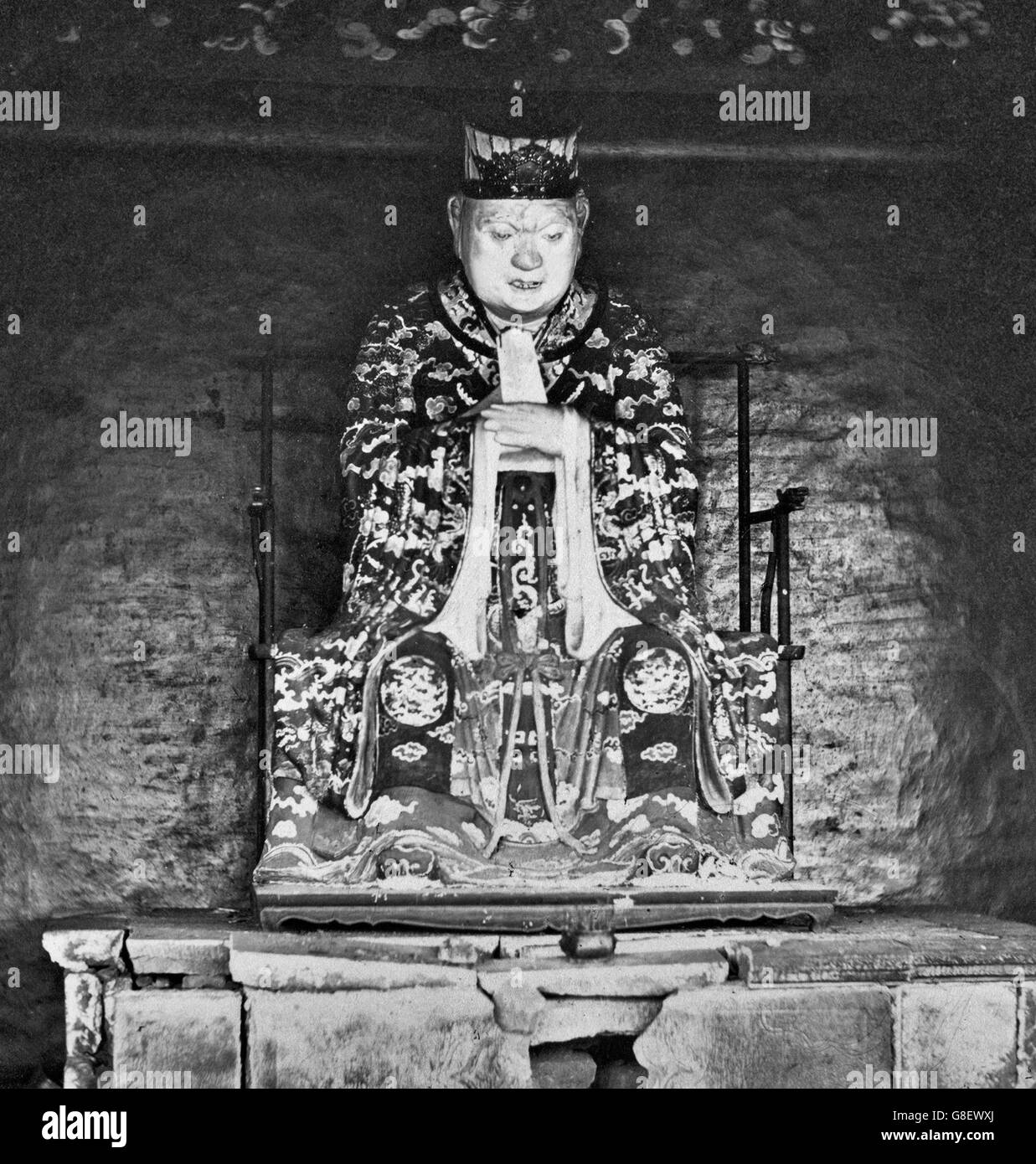 Confucius. Statue in Canton (modern day Guangzhou), China. Photo by Felice Beato, April 1860 Stock Photo