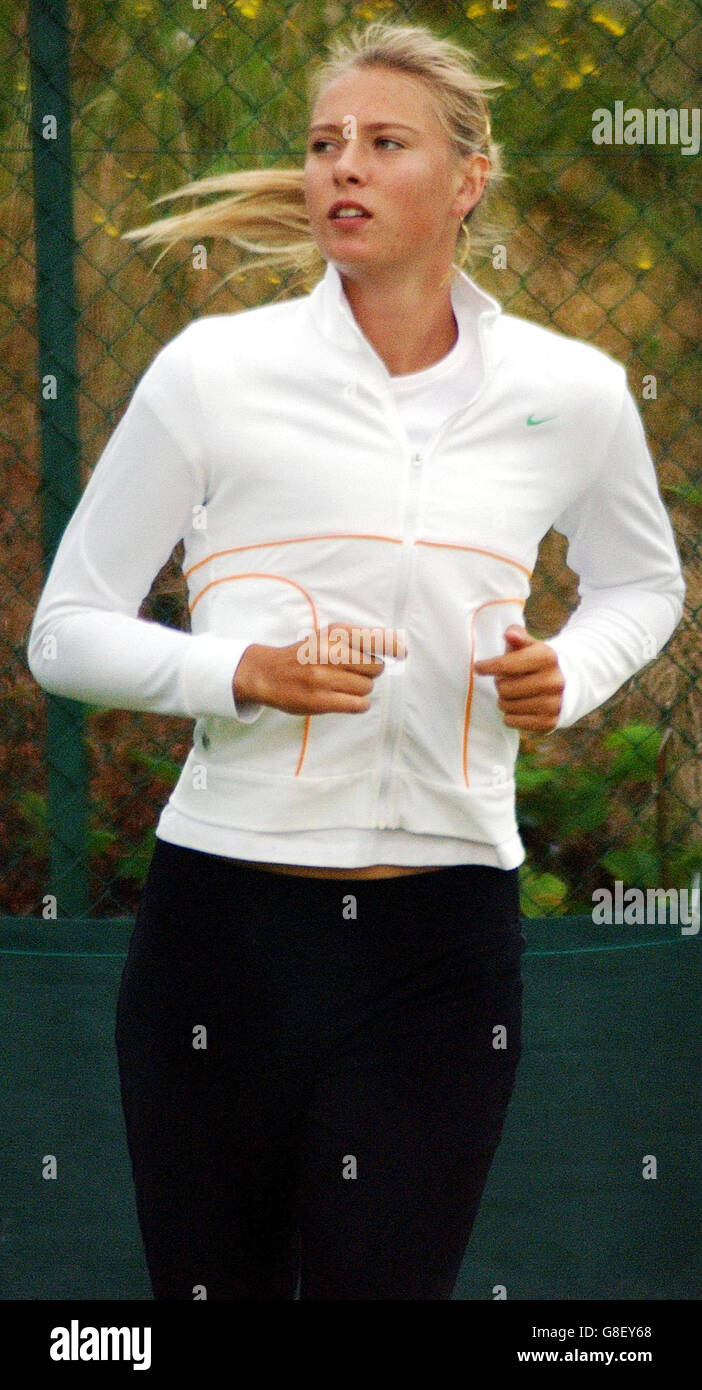 Russia's Maria Sharapova practices ahead of her semi-final match against USA's Venus Williams. Stock Photo