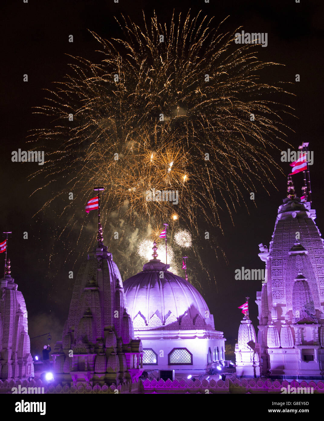 A fireworks display held near the Neasden Temple in Gibbons Park, Neasden, north west London, to mark Diwali. Stock Photo