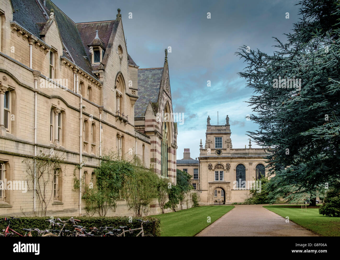 Quadrangle (quad) in Trinity College, Oxford with lawns, neoclassical