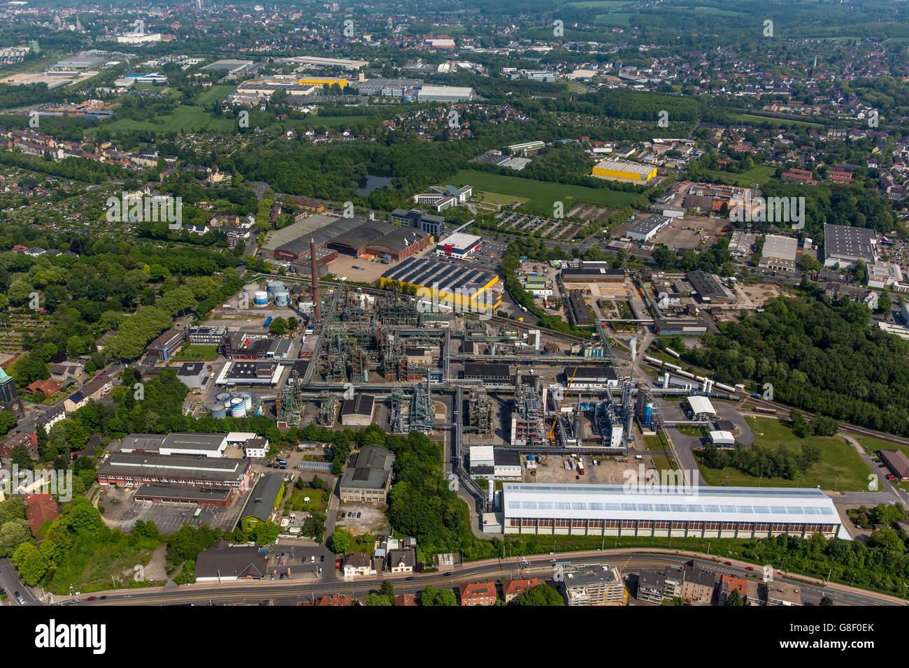 Aerial view, Gea PT Holding GmbH, SL Hydraulics GmbH, Eickel, Herne Wanne-Eickel, Herne, Ruhr area, North Rhine Westphalia, Stock Photo