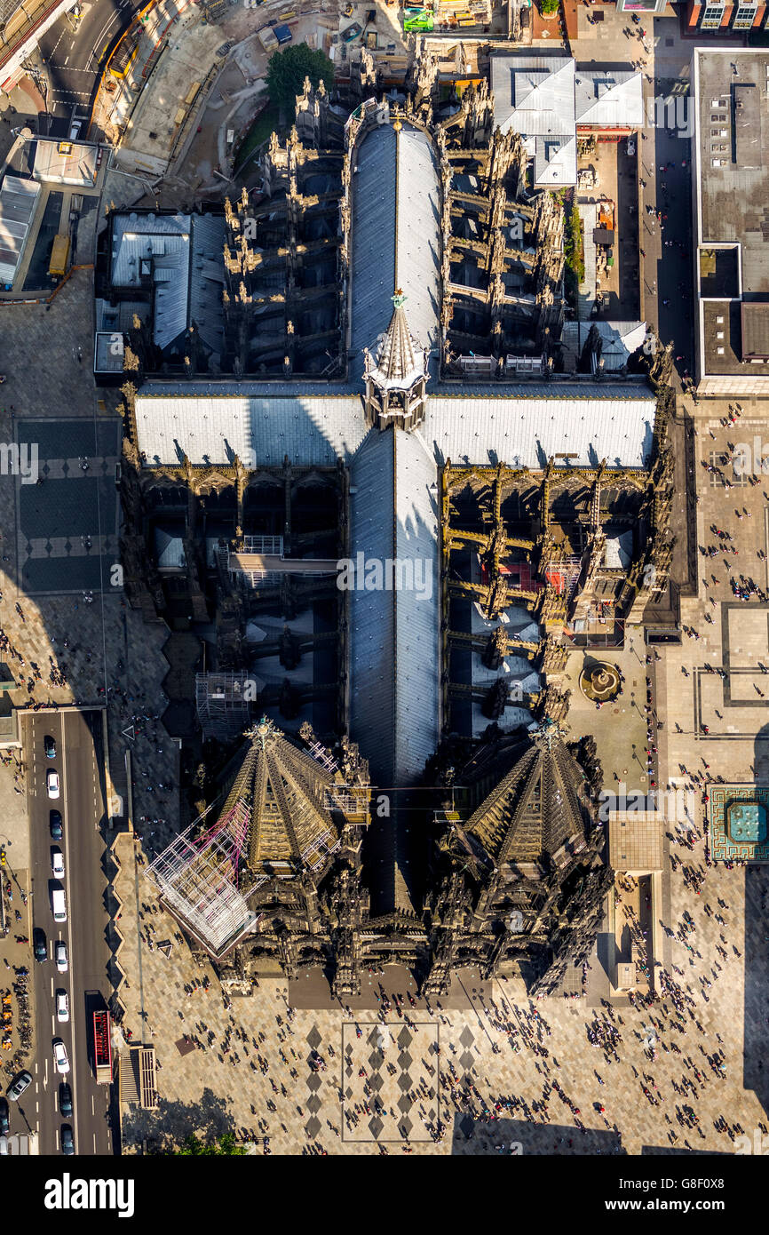 Aerial view, Cologne Cathedral with dome, cross roof, Cologne, Rhineland, North Rhine Westphalia, Germany, Europe, Aerial view, Stock Photo