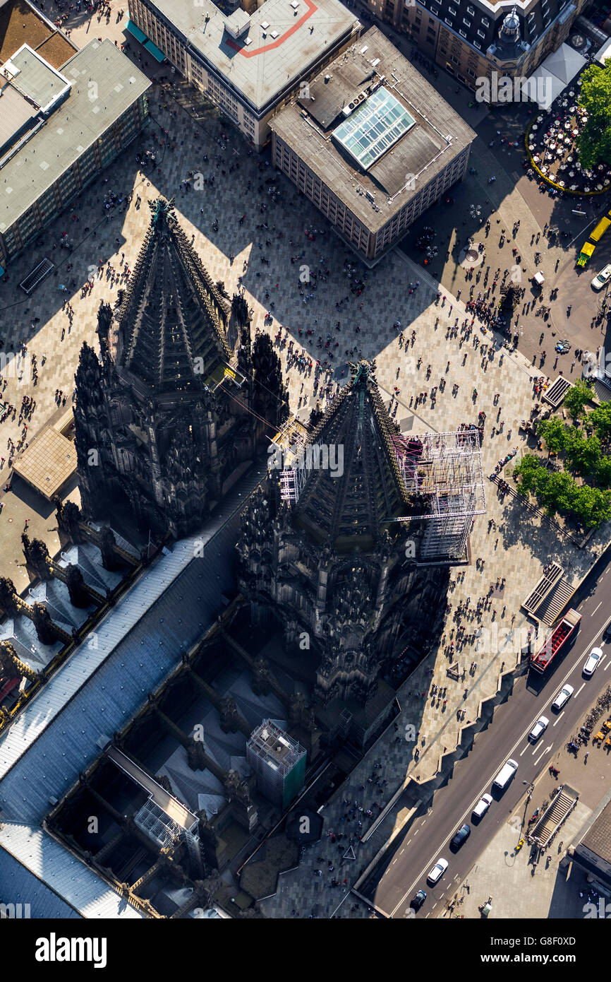 Aerial view, Cologne Cathedral with dome, cross roof, Cologne, Rhineland, North Rhine Westphalia, Germany, Europe, Aerial view, Stock Photo