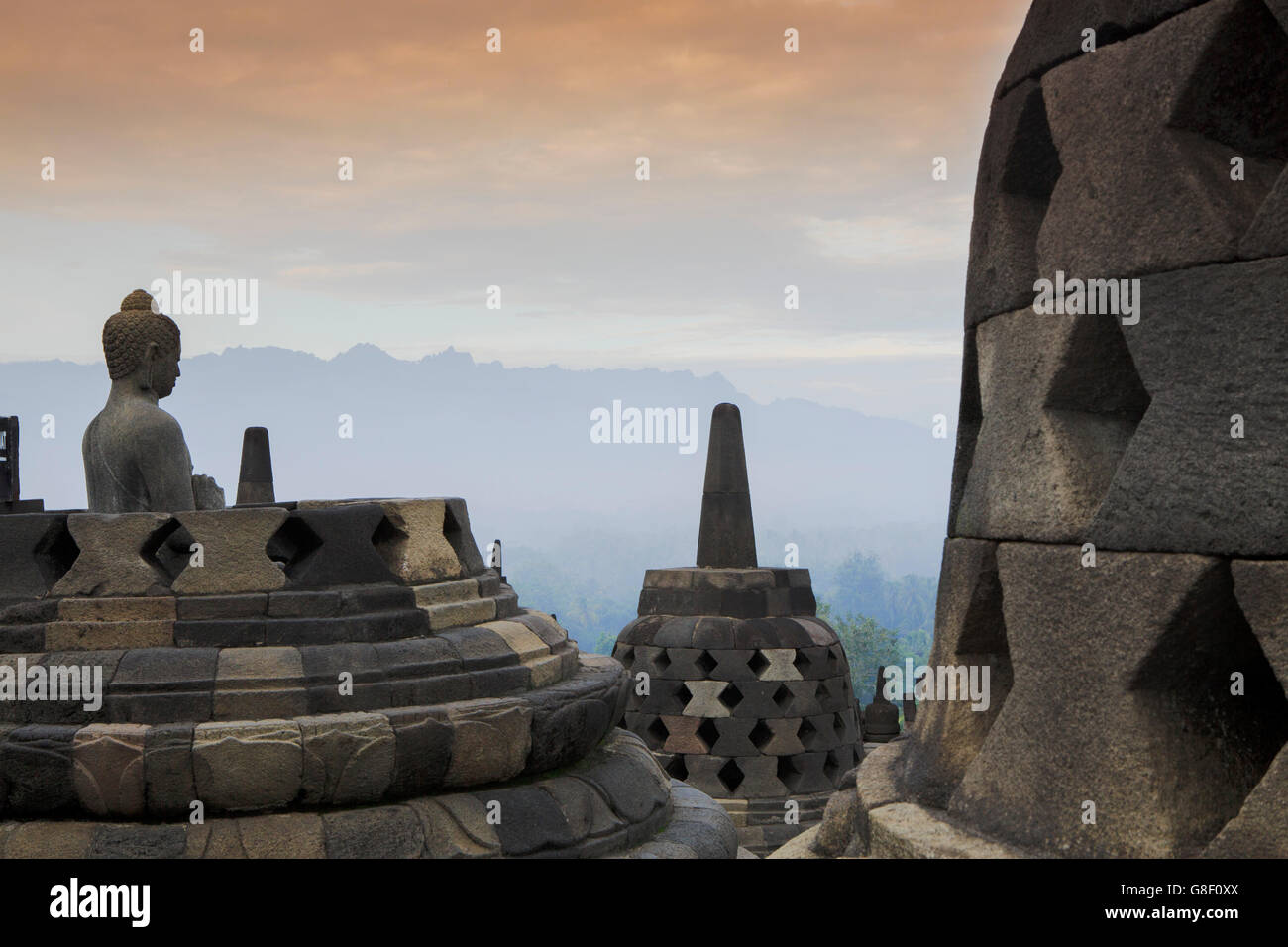 Borobudur World Heritage Site, a 9th-century Mahayana Buddhist Temple in Magelang, Central Java Stock Photo
