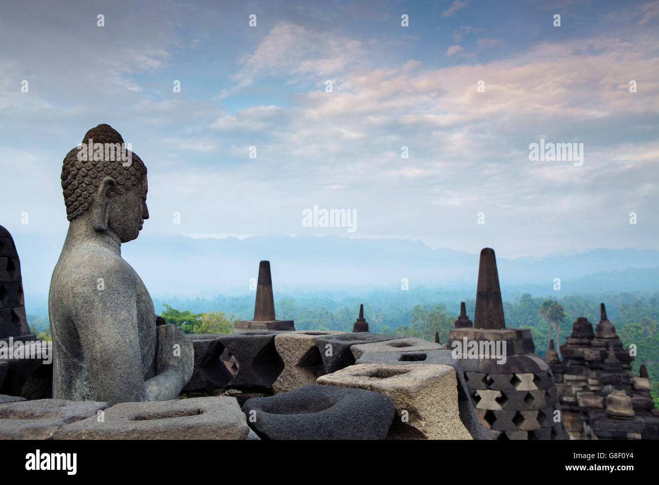 Borobudur World Heritage Site, a 9th-century Mahayana Buddhist Temple in Magelang, Central Java, Indonesia Stock Photo