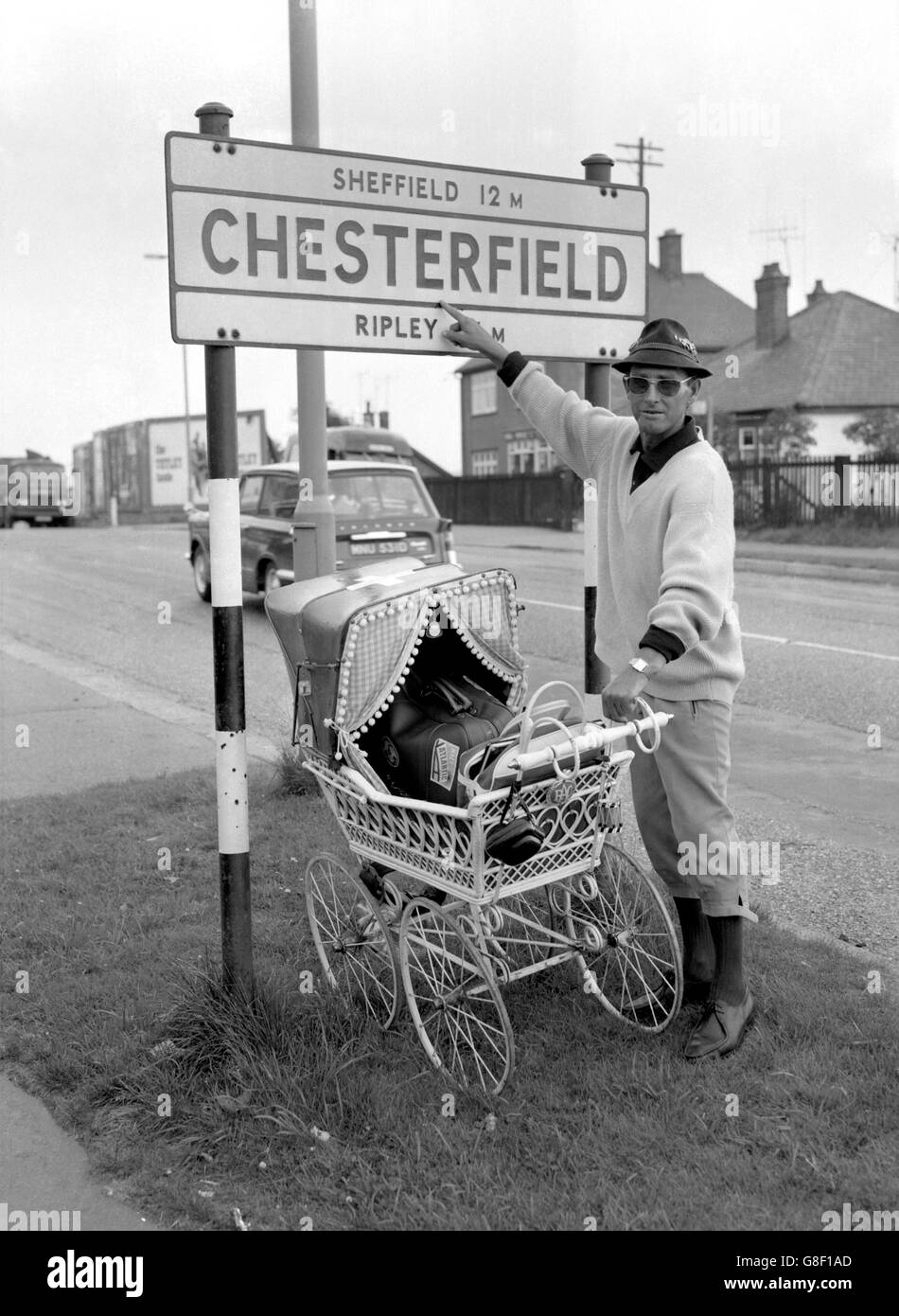 West Germany fan Emil Holliger arrives in Chesterfield, just twelve miles  from his destination, Sheffield, after walking all the way from Zurich,  Switzerland, for the Group Two match between West Germany and