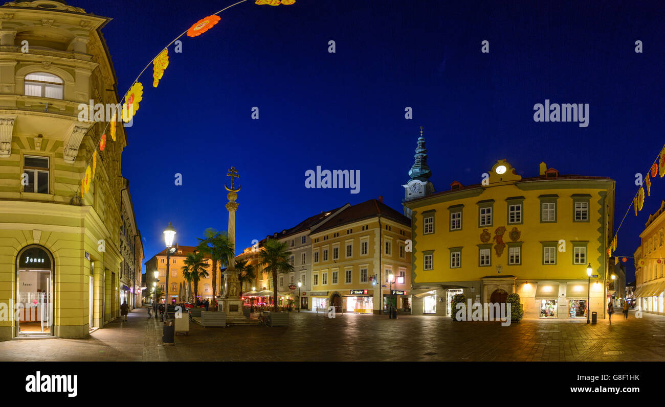 Holy Trinity Column on the Old Square , town's main church St. Egid, Klagenfurt am Wörthersee, Austria, Kärnten, Carinthia, Stock Photo