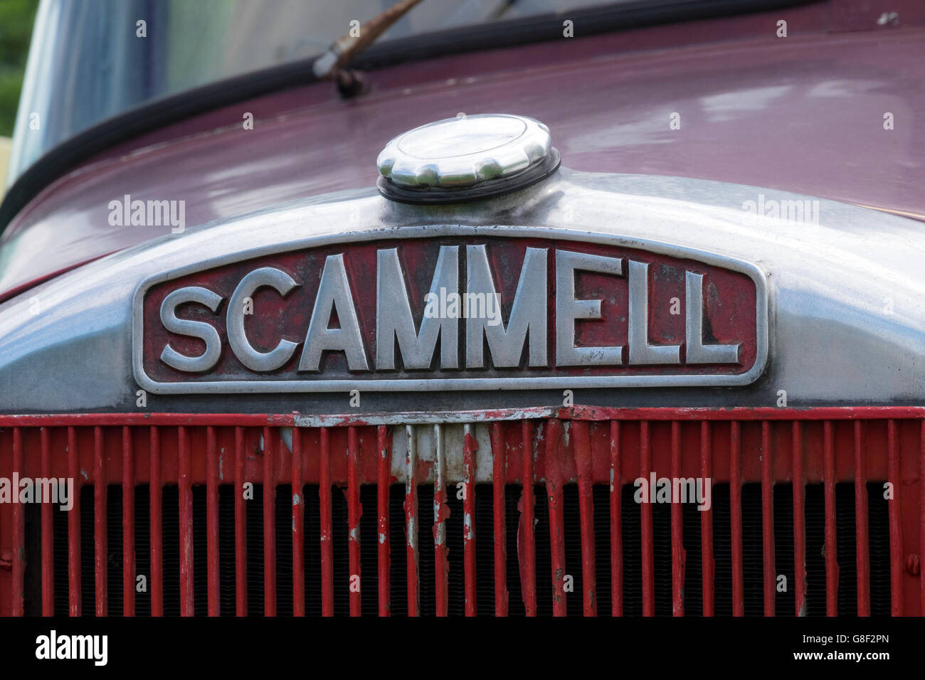 Scammell Badge on the front of an old truck Stock Photo