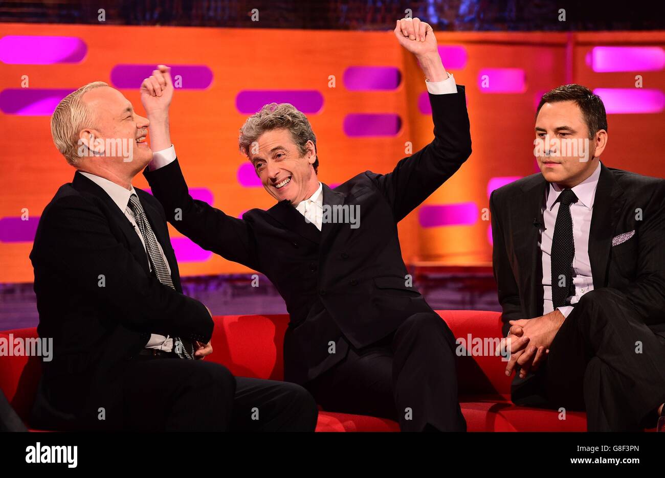 Graham Peter Filming Tom Hanks, Peter Capaldi and David Walliams during filming of the ...