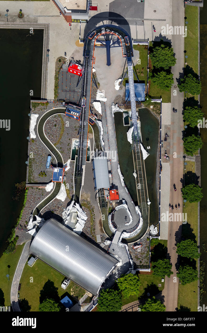 Aerial view, water ride, water slide, Centro Park, attractions, Oberhausen, Ruhr, North Rhine Westphalia, Germany, Europe,Aerial Stock Photo