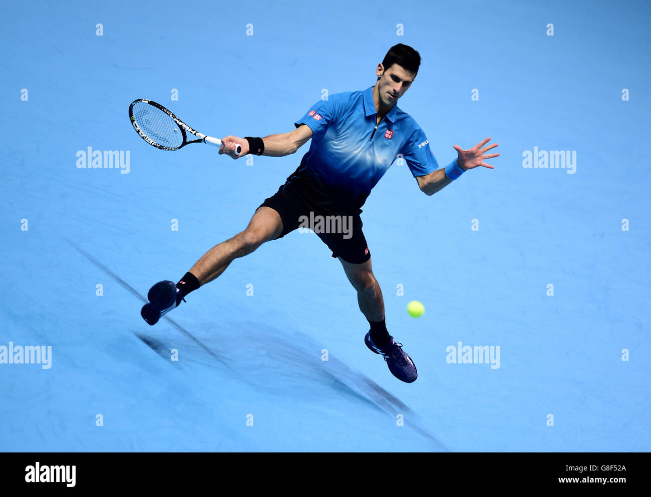 Serbia's Novak Djokovic during the Final of the ATP World Tour Finals at the O2 Arena, London. PRESS ASSSOCIATION Photo. Picture date: Sunday November 22, 2015. See PA story TENNIS London. Photo credit should read: Adam Davy/PA Wire. Stock Photo