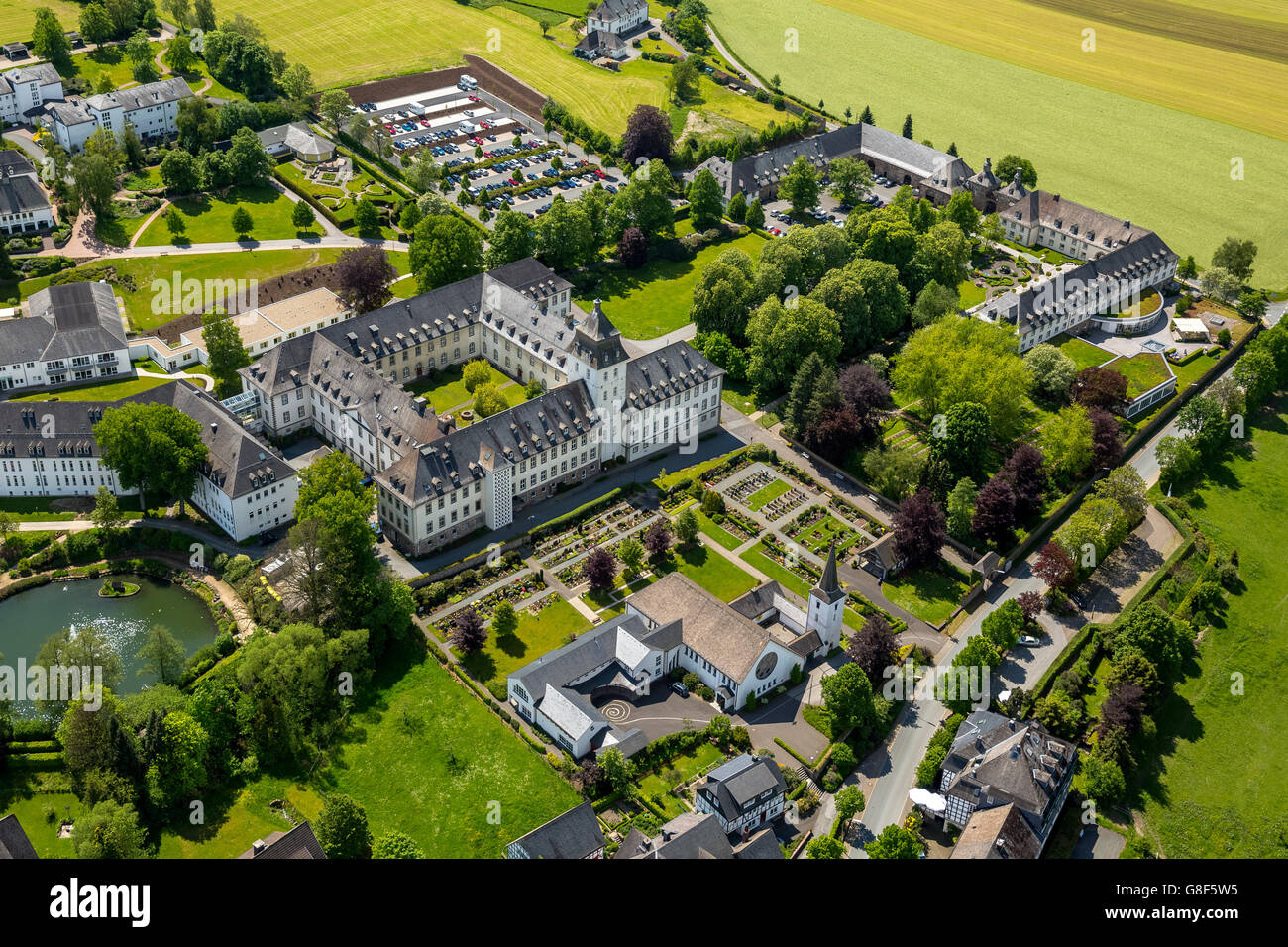 Aerial view, monastery County, specialist hospital, lung clinic, Borromäerinnen, Merciful Sisters of St. Charles Borromeo, Stock Photo