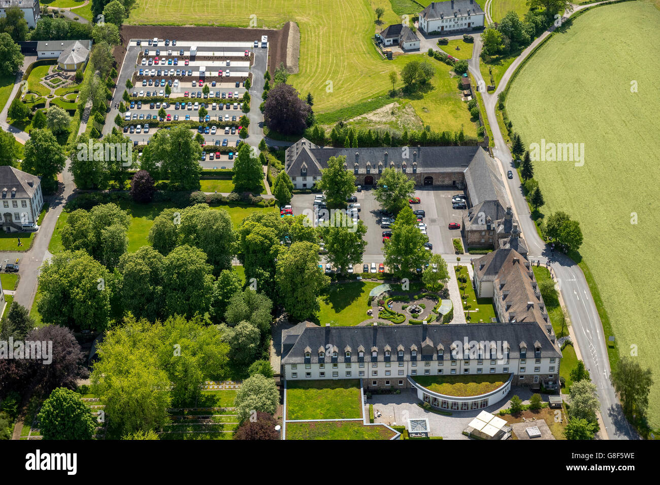 Aerial view, monastery County, specialist hospital, lung clinic, Borromäerinnen, Merciful Sisters of St. Charles Borromeo, Stock Photo