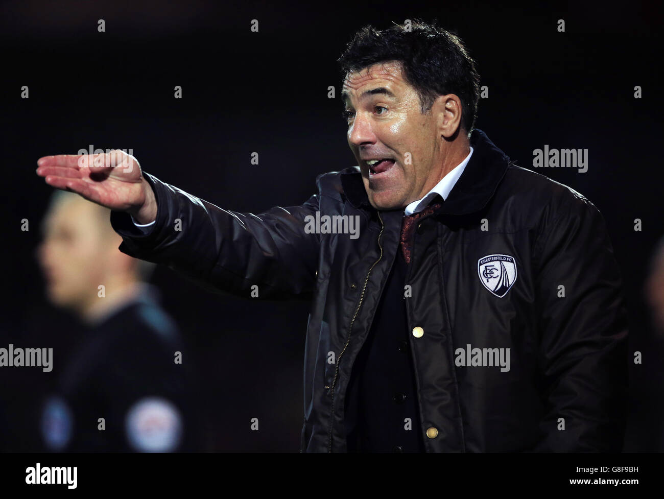 Soccer - Emirates FA Cup - First Round - FC United of Manchester v Chesterfield - Broadhurst Park. Chesterfield manager Dean Saunders during the Emirates FA Cup, First Round match at Broadhurst Park, Manchester. Stock Photo