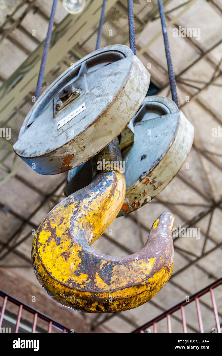 Hook and chains of an old industrial crane Stock Photo Alamy