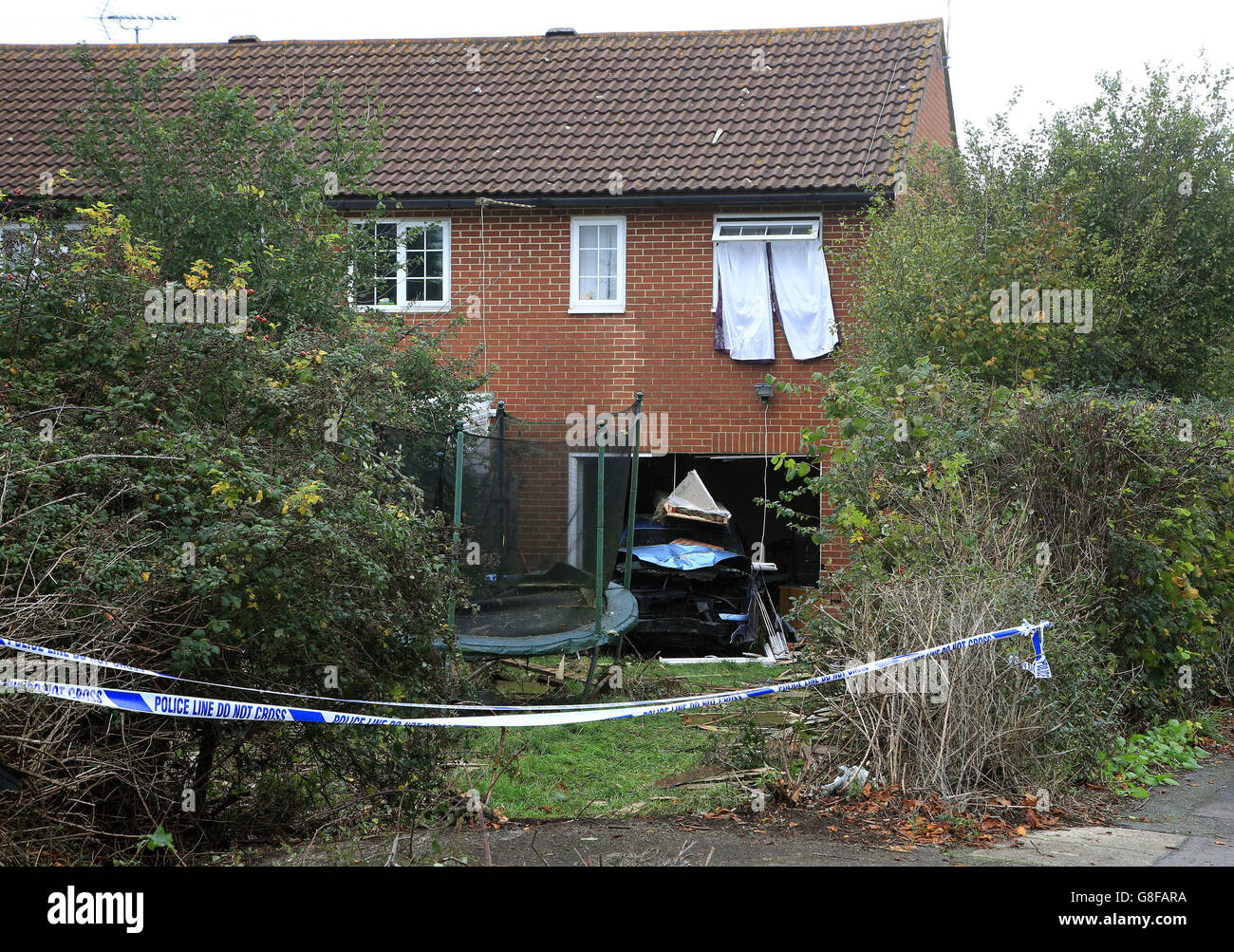 The scene of a car accident in Ashford, Kent, where a car crashed