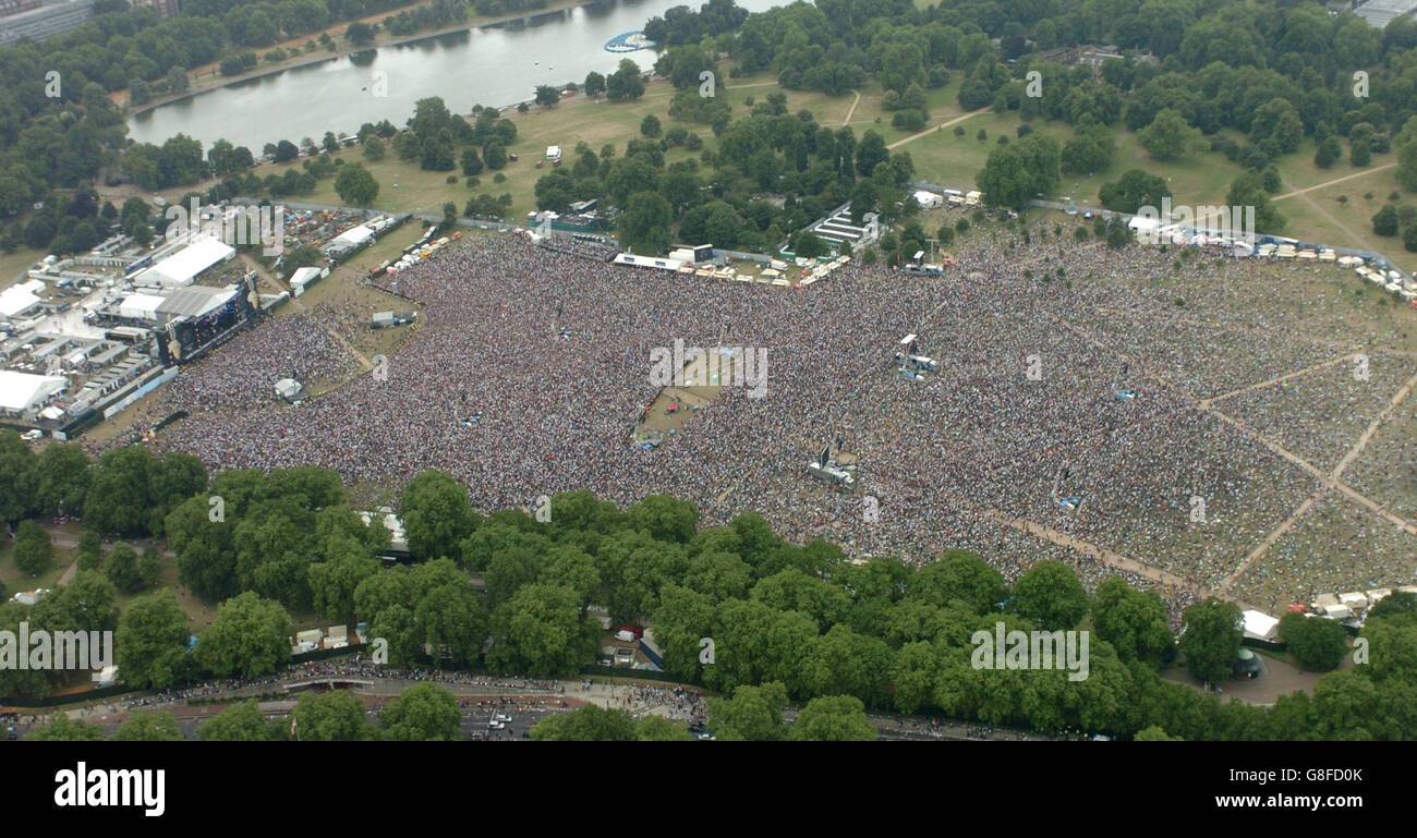 Aeriel View Of The Crowds Watching The Live8 Concert In Hyde Park Stock