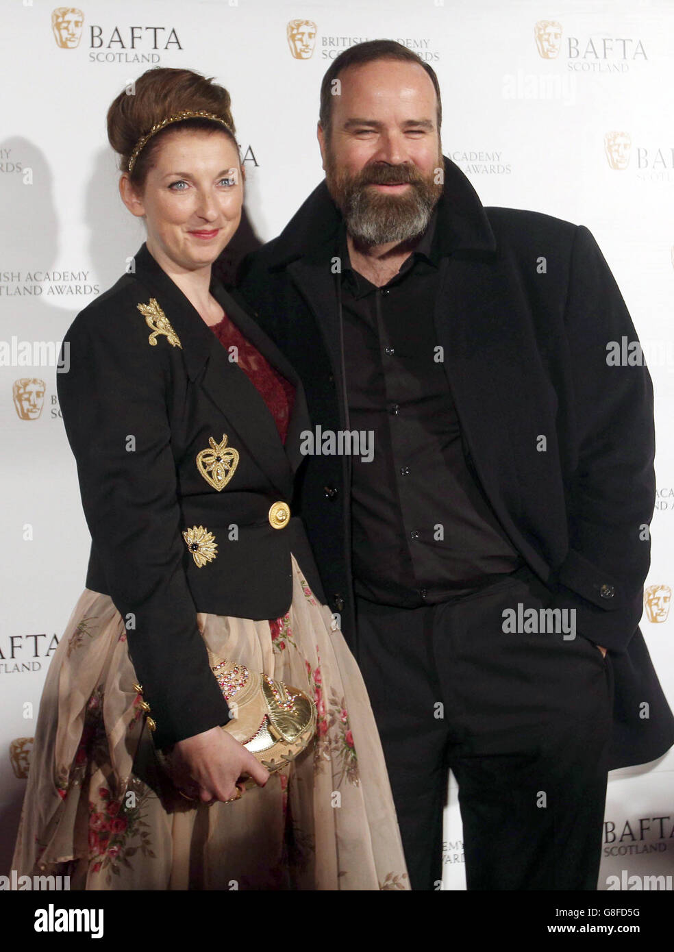 Greg Hemphill with wife Julie Wilson Nimmo arriving at the British Academy Scottish Awards at the Radisson Blu Hotel in Glasgow. Stock Photo
