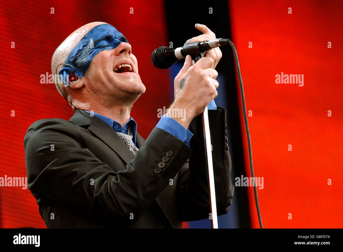 Live 8 Concert Hyde Park. Michael Stipe of REM performing on stage