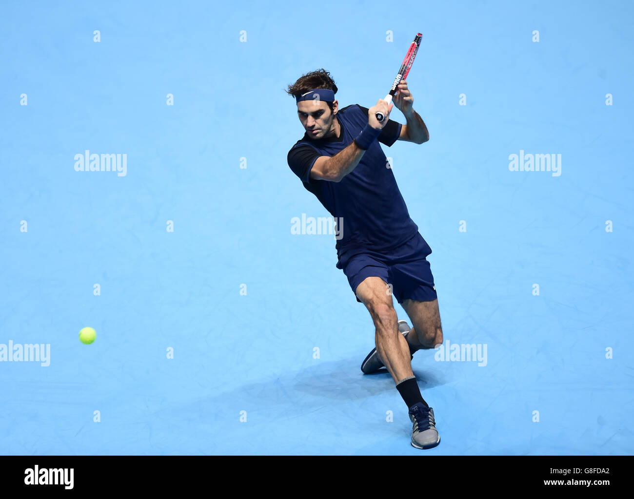 Switzerland's Roger Federer in action during day one of the ATP World Tour Finals at the O2 Arena, London. PRESS ASSSOCIATION Photo. Picture date: Sunday November 15, 2015. See PA story TENNIS London. Photo credit should read: Adam Davy/PA Wire Stock Photo