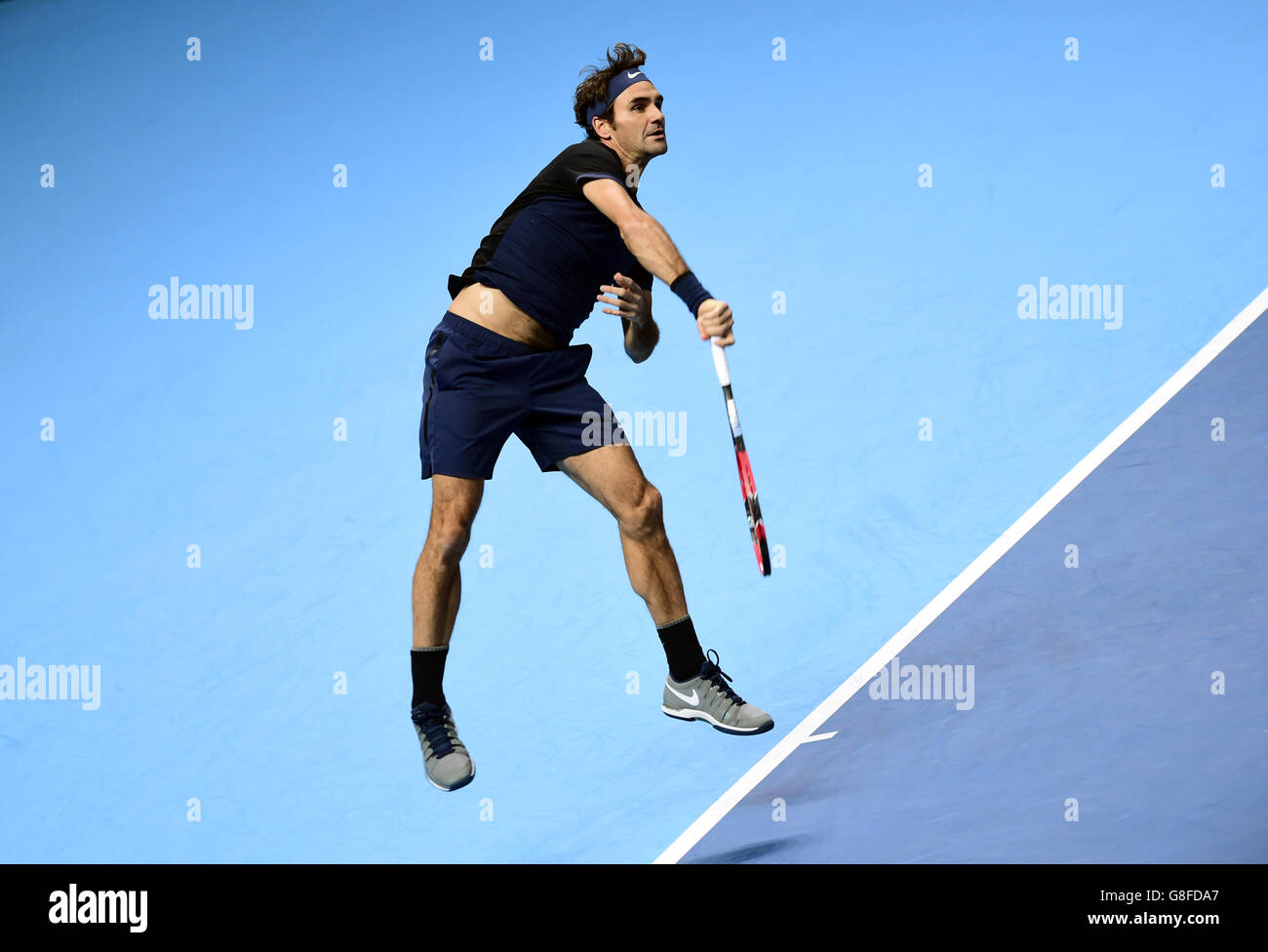 Switzerland's Roger Federer in action during day one of the ATP World Tour Finals at the O2 Arena, London. PRESS ASSSOCIATION Photo. Picture date: Sunday November 15, 2015. See PA story TENNIS London. Photo credit should read: Adam Davy/PA Wire Stock Photo