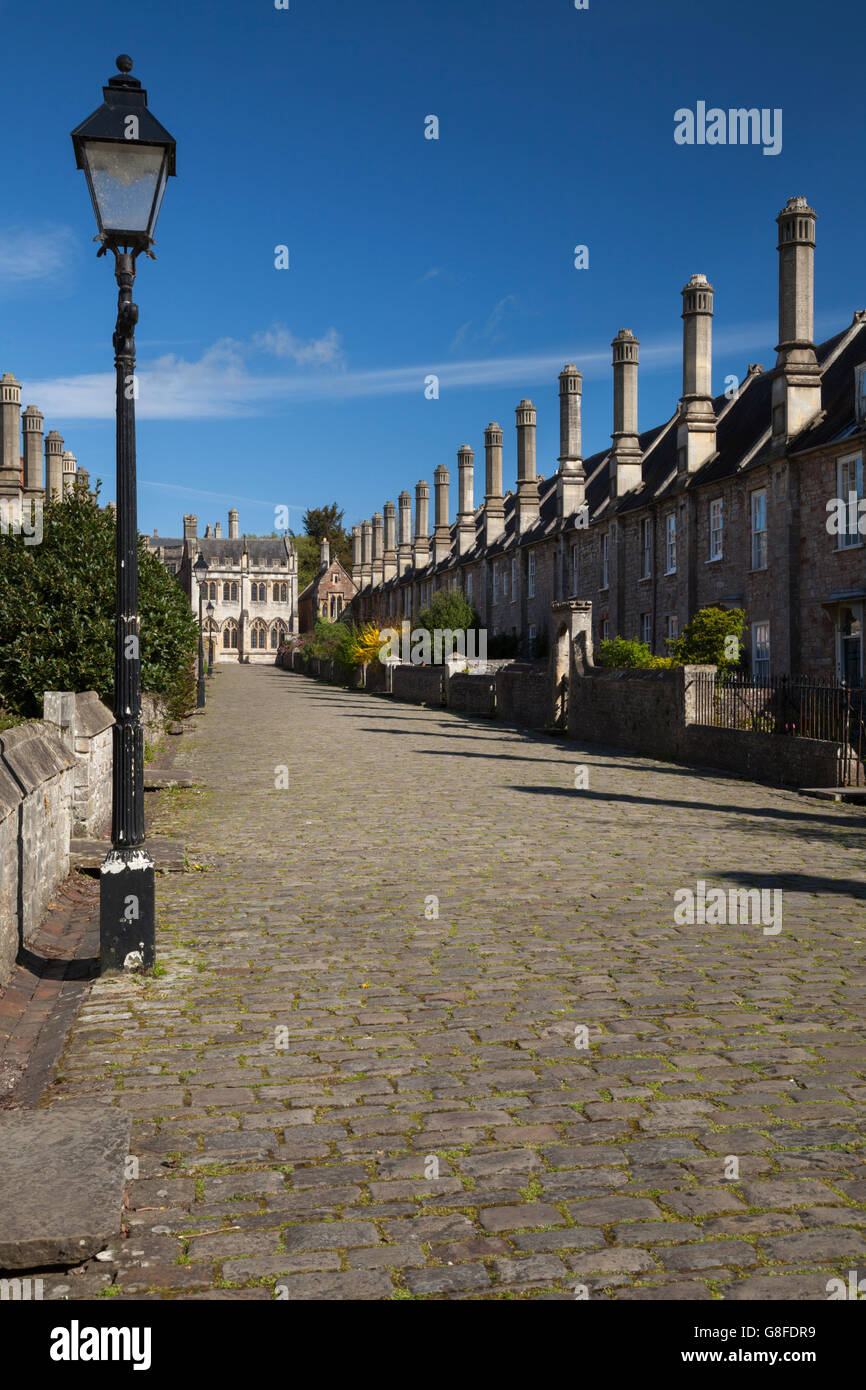 A view of Vicars Close and Vicars Chapel in Wells, Somerset, England Stock Photo
