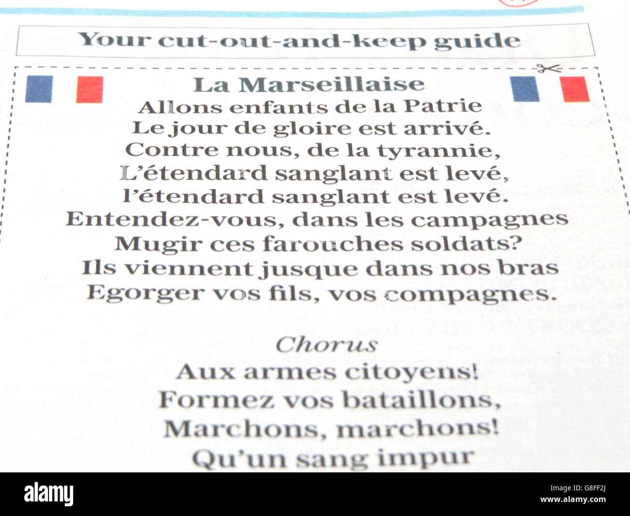 The lyrics la marseillaise published in daily telegraph newspaper hi ...