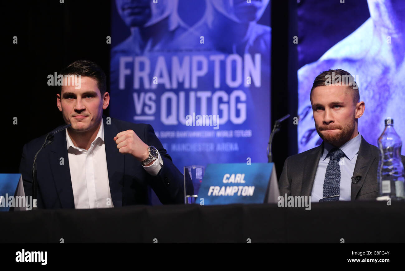 Carl Frampton and trainer Shane McGuigan during a press conference at the Europa Hotel, Belfast. Stock Photo
