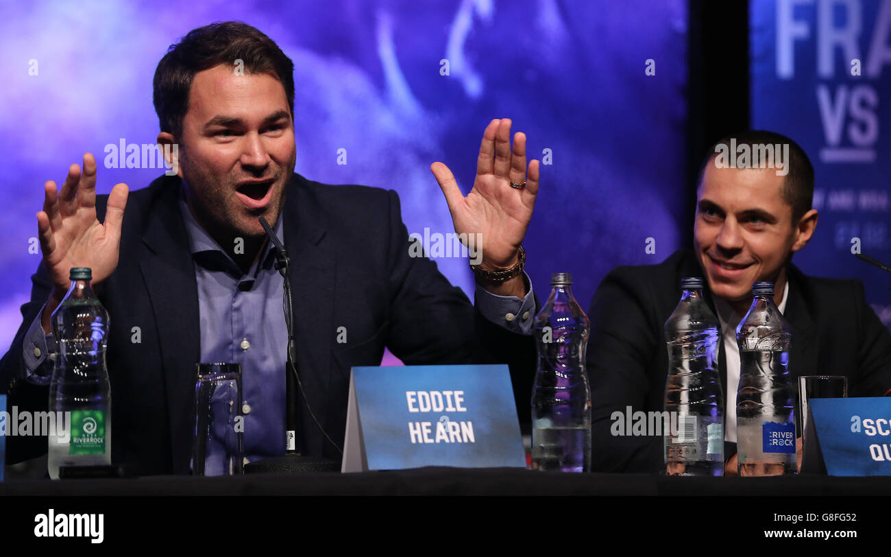 Promoter Eddie Hearn and Scott Quigg during a press conference at the Europa Hotel, Belfast. Stock Photo