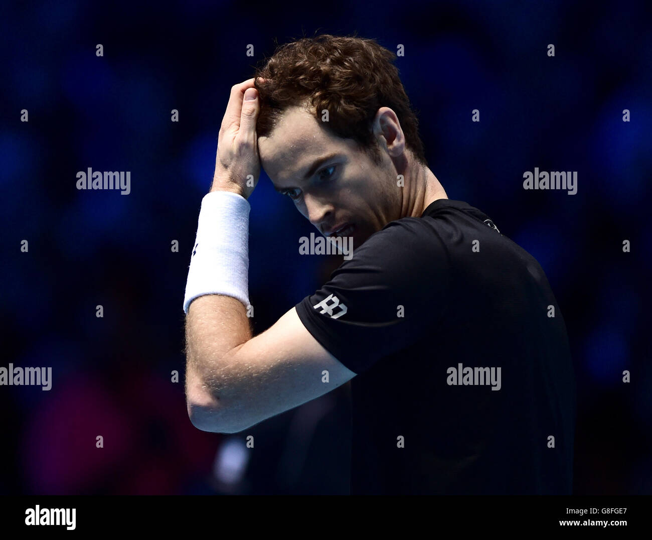 Great Britain's Andy Murray during day four of the ATP World Tour Finals at the O2 Arena, London. PRESS ASSSOCIATION Photo. Picture date: Wednesday November 18, 2015. See PA story TENNIS London. Photo credit should read: Adam Davy/PA Wire. Stock Photo