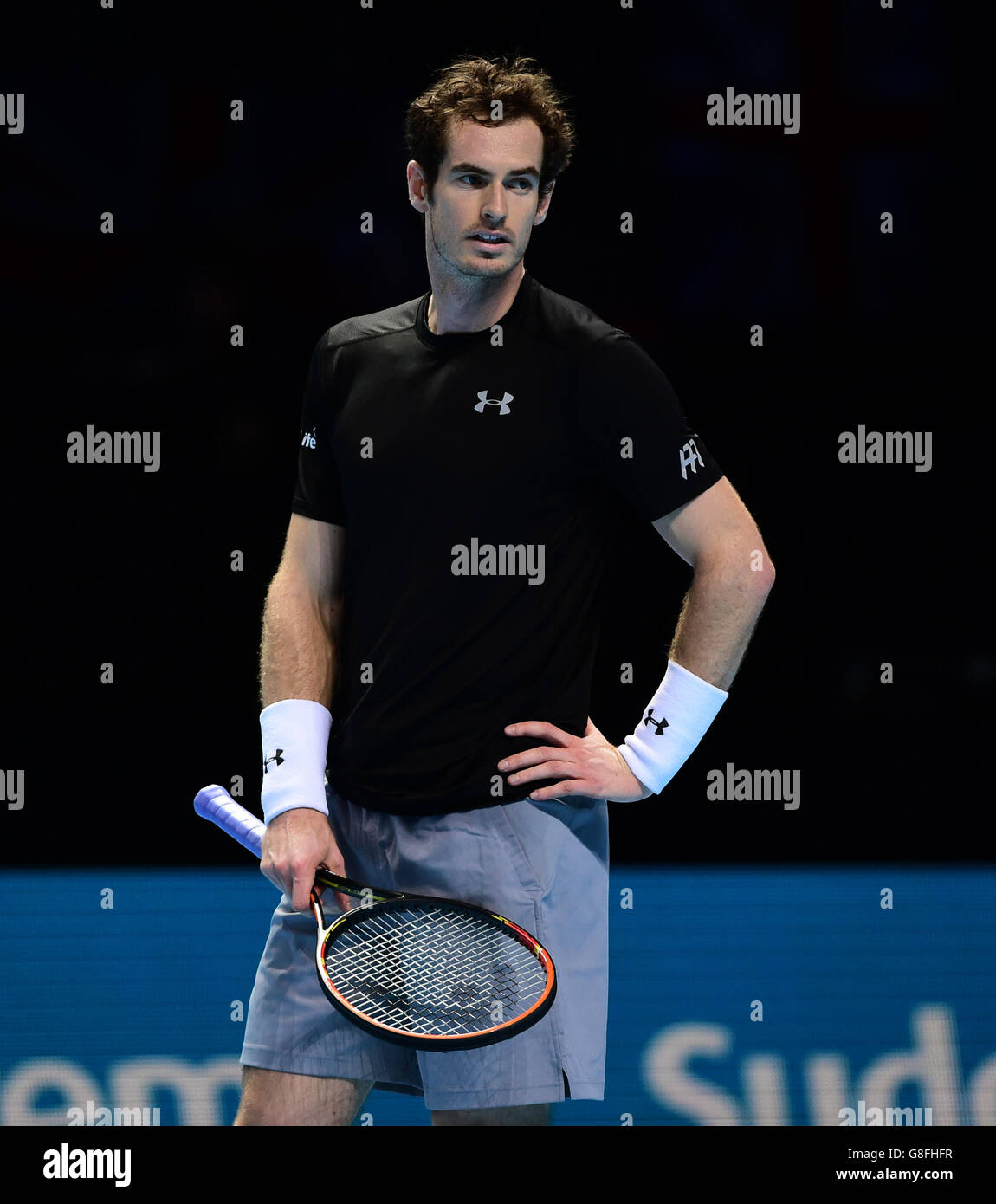 Andy Murray looks dejected during day six of the ATP World Tour Finals at the O2 Arena, London. PRESS ASSSOCIATION Photo. Picture date: Friday November 20, 2015. See PA story TENNIS London. Photo credit should read: Adam Davy/PA Wire. Stock Photo