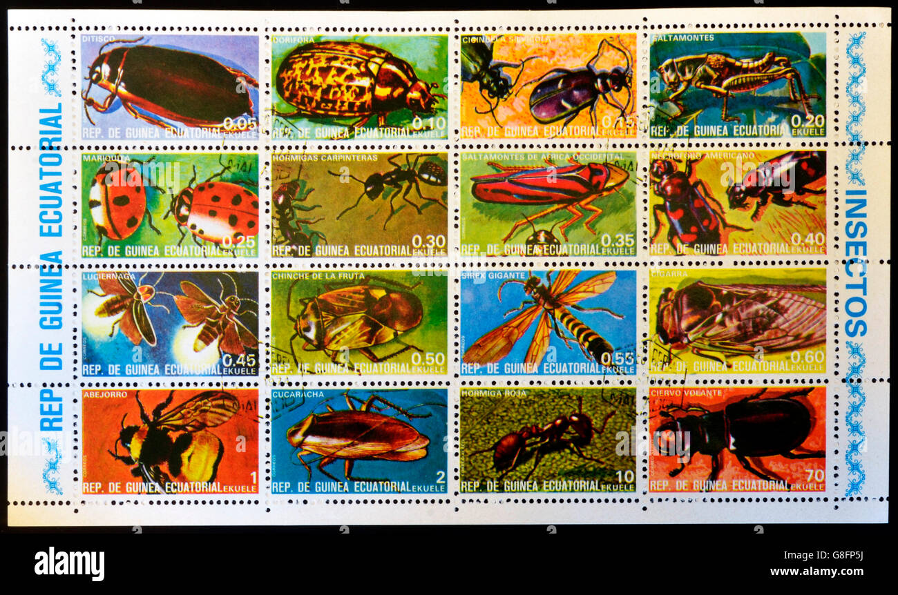 EQUATORIAL GUINEA - CIRCA 1973: Collection stamps printed in Guinea shows insects, circa 1973 Stock Photo