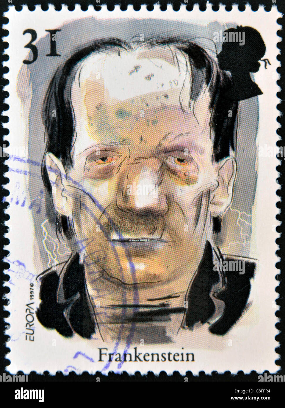 GREAT BRITIAN - CIRCA 1997: A stamp printed in United Kingdom shows a portrait of Frankestein, circa 1997 Stock Photo