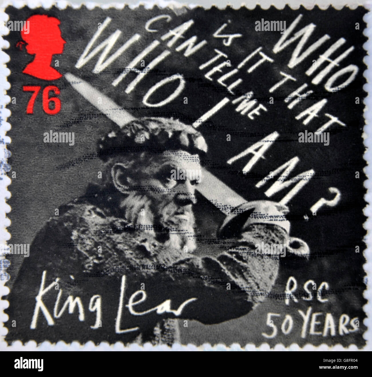 UNITED KINGDOM - CIRCA 2011: a stamp printed in Great Britain shows a scene of the movie King Lear, in his 50 years in the story Stock Photo