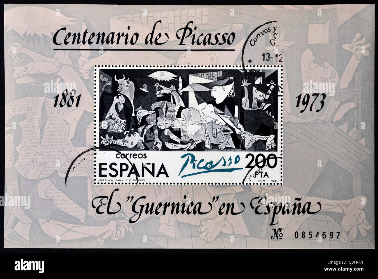 SPAIN - CIRCA 1981: A stamp printed in Spain shows painting by Pablo Picasso 'Guernica', circa 1981 Stock Photo