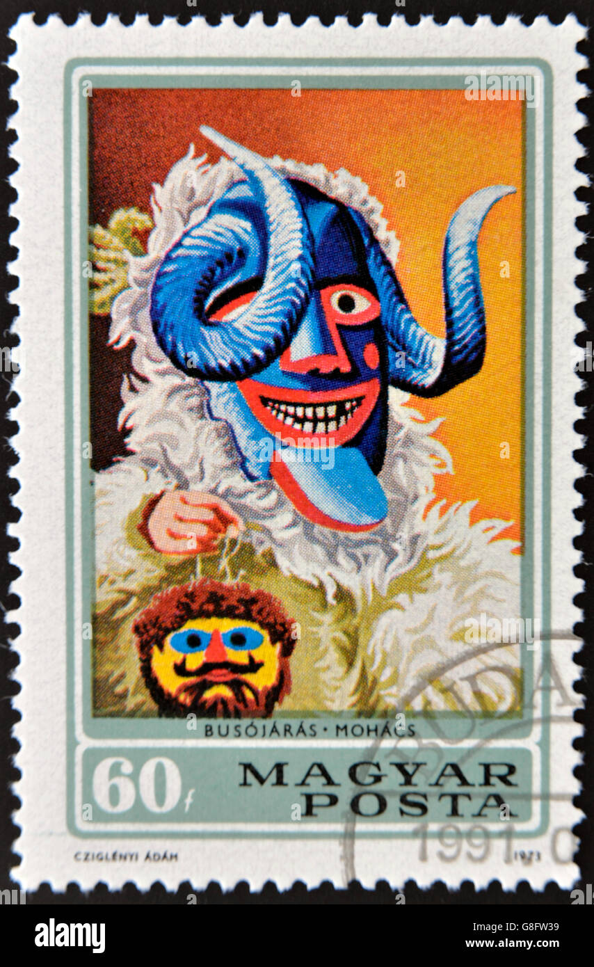 HUNGARY - CIRCA 1973: stamp printed in Hungary shows Busho mask, circa 1973 Stock Photo