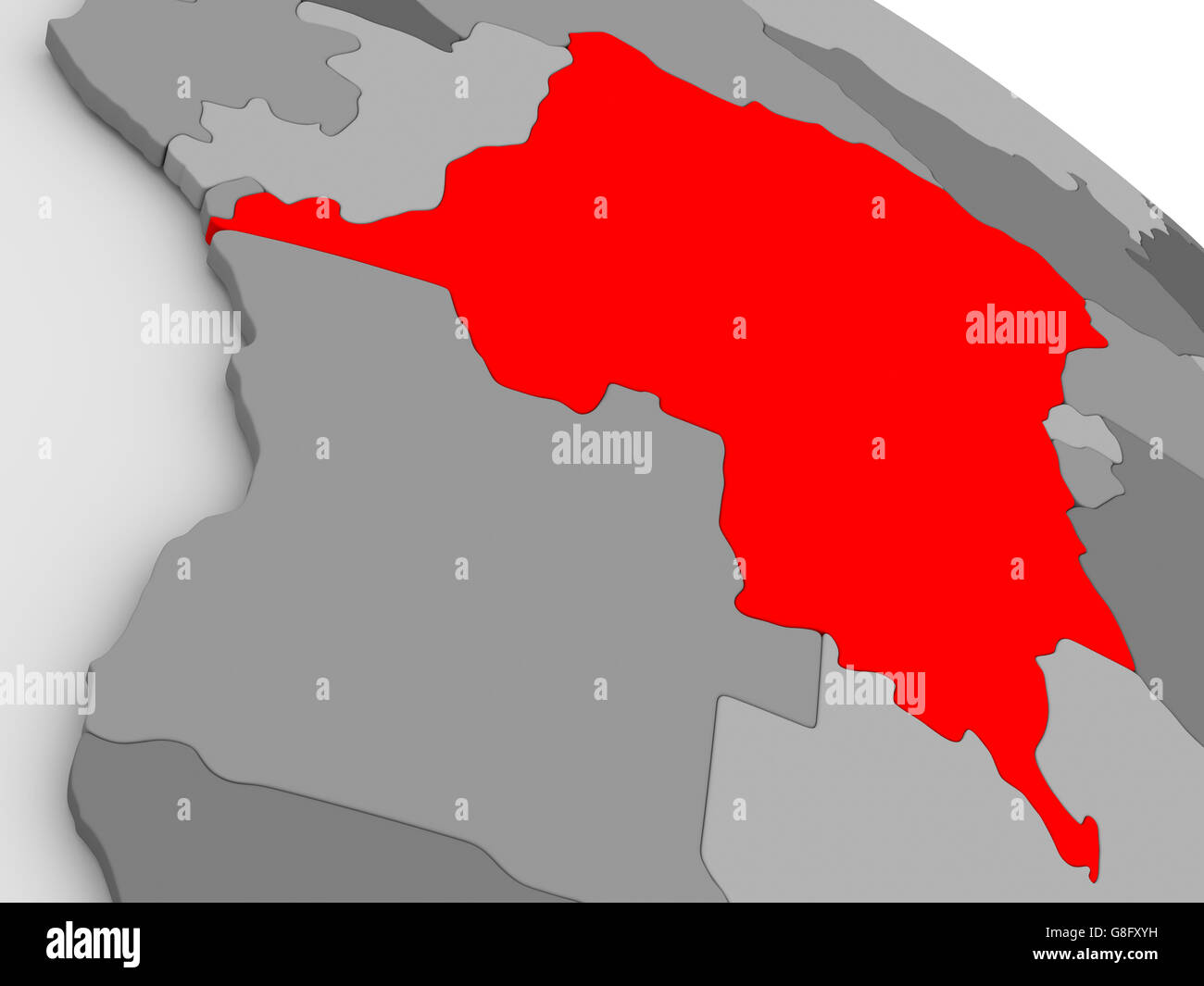 Democratic Republic of Congo highlighted in red on model of globe. 3D ...