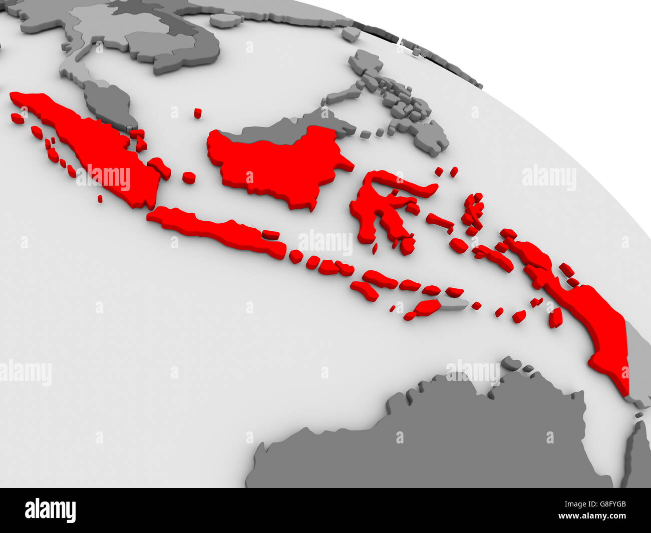 Indonesia highlighted in red on model of globe. 3D illustration Stock Photo