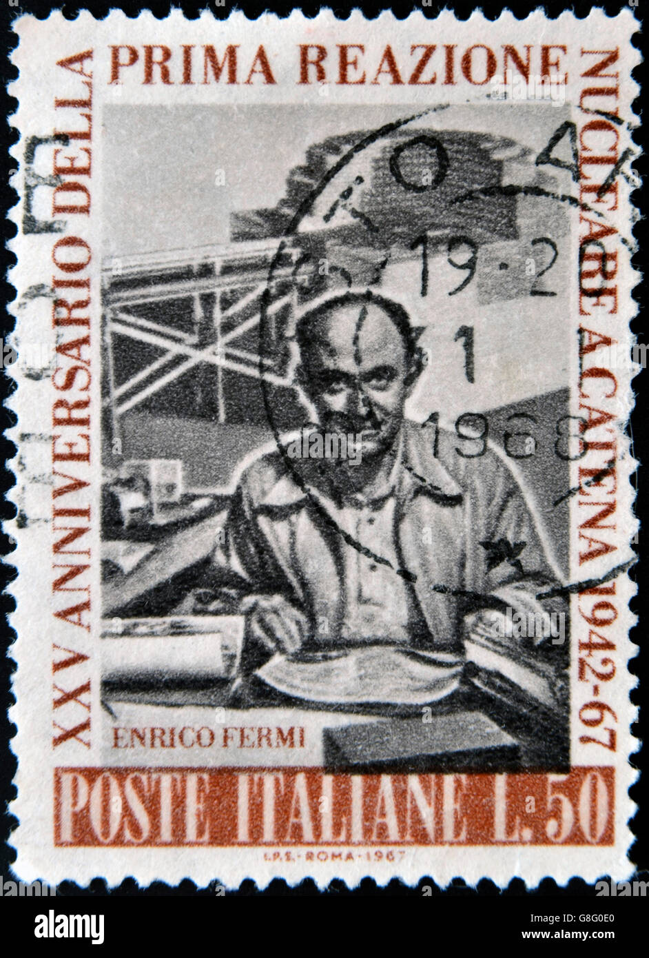 ITALY - CIRCA 1967 : stamp printed in Italy shows Enrico Fermi Italian American physicist, circa 1967 Stock Photo