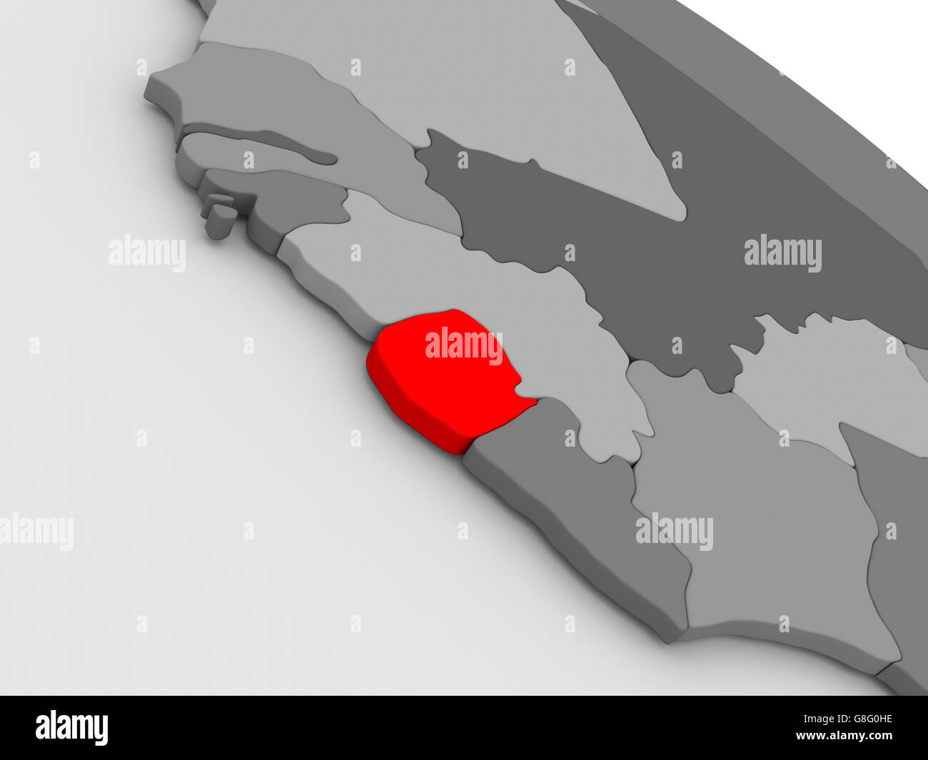 Sierra Leone highlighted in red on model of globe. 3D illustration ...