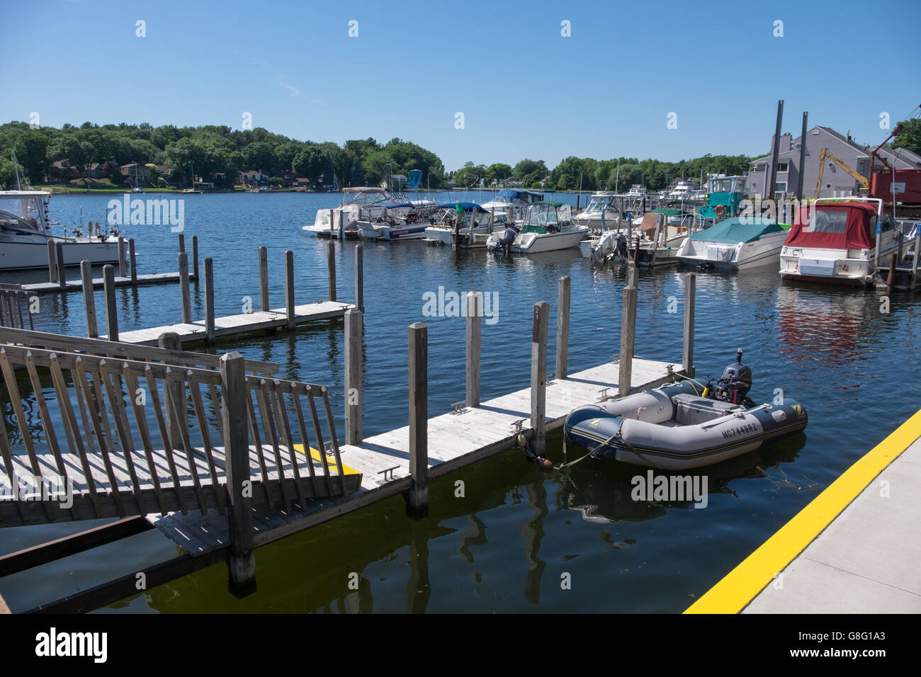 Public marina in downtown Pentwater, Michigan, USA Stock Photo