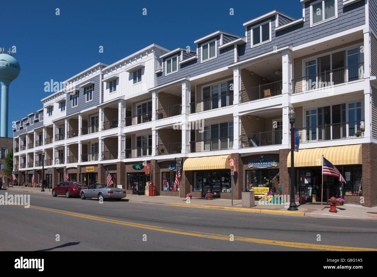 Street level shops and condominiums in downtown Pentwater, Michigan