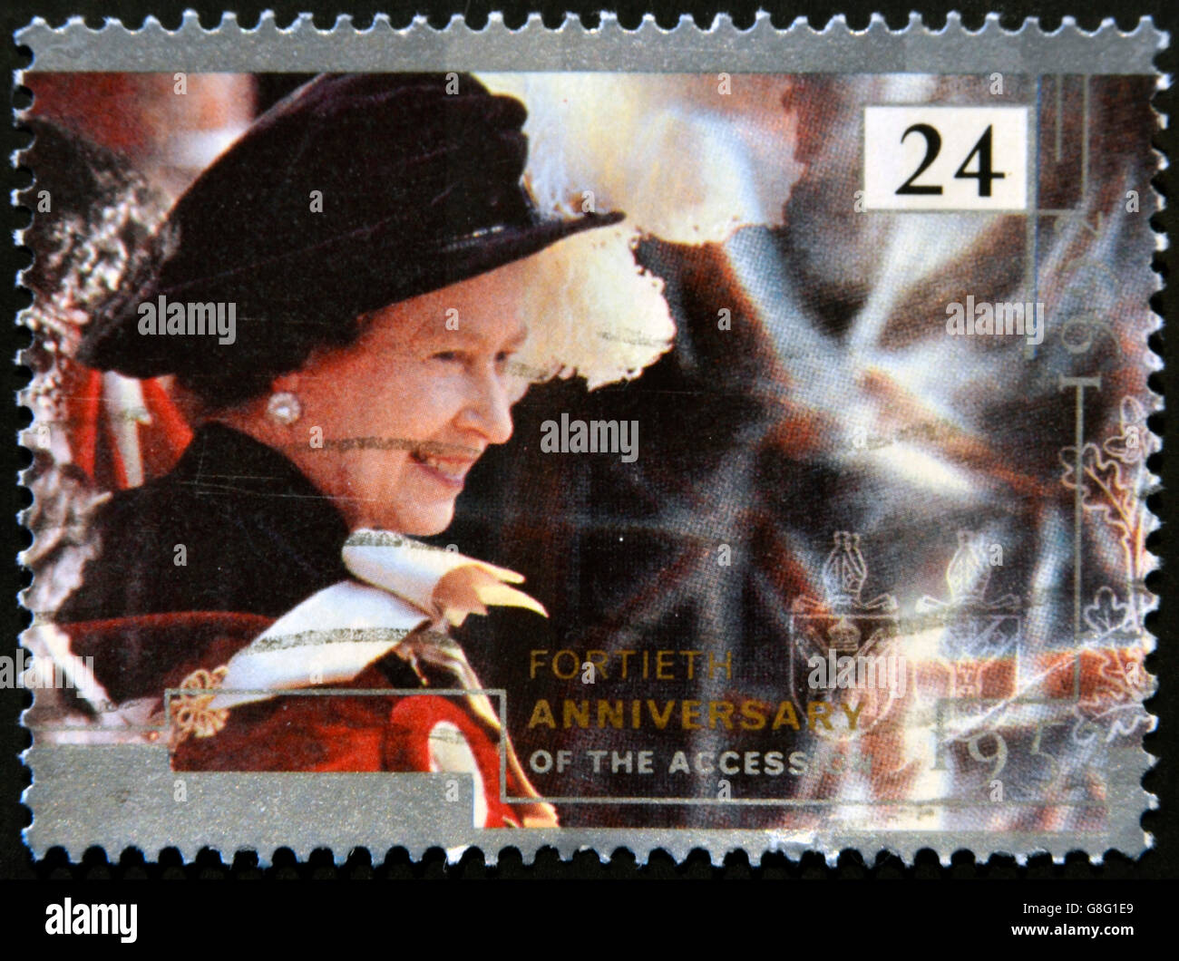 UNITED KINGDOM - CIRCA 1992: A stamp printed in England, is dedicated to the 40th anniversary of accession, shows Queen Elizabet Stock Photo