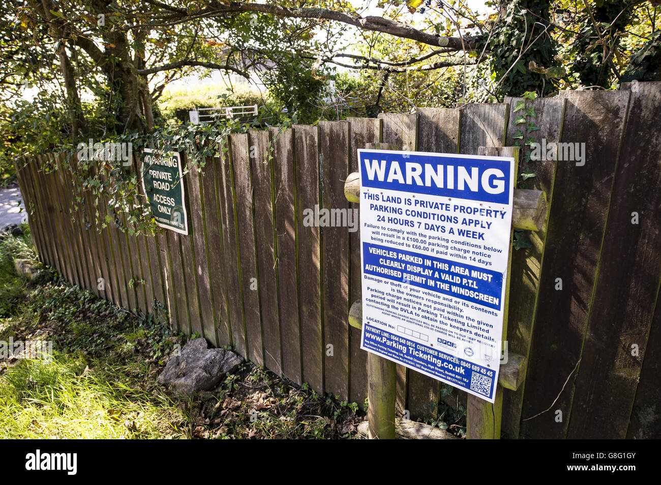 Warning signs private roads private property in village thurlestone hi